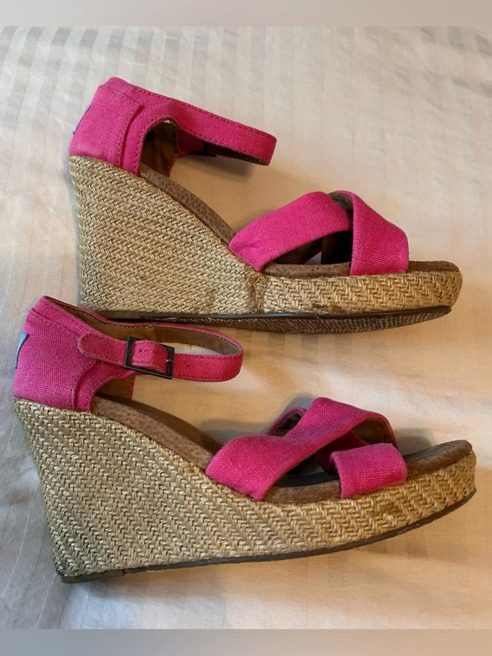 Toms Pink Strappy Wedge Espadrille Sandals